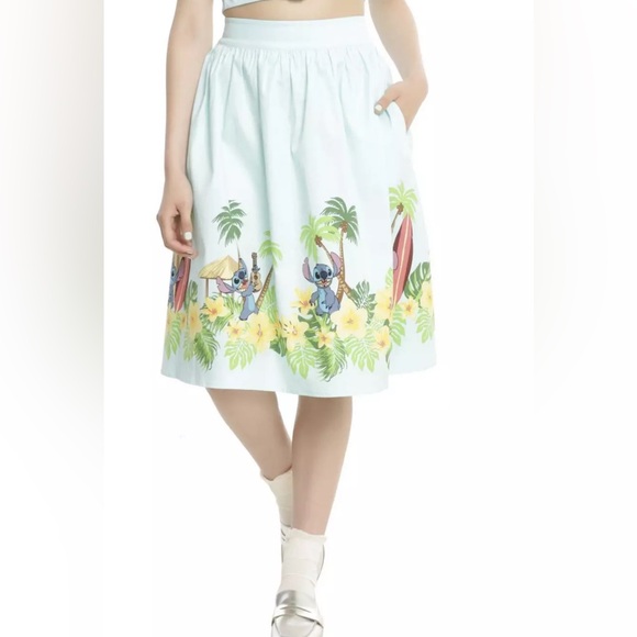 Disney Lilo and Stitch Hawaiian Skirt Blue Palm Tree Surf Hibiscus Pockets Sz M - Picture 7 of 7